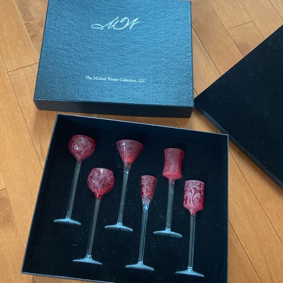 Michael Weems frosted etched glass set of 6 - Picture 3 of 11